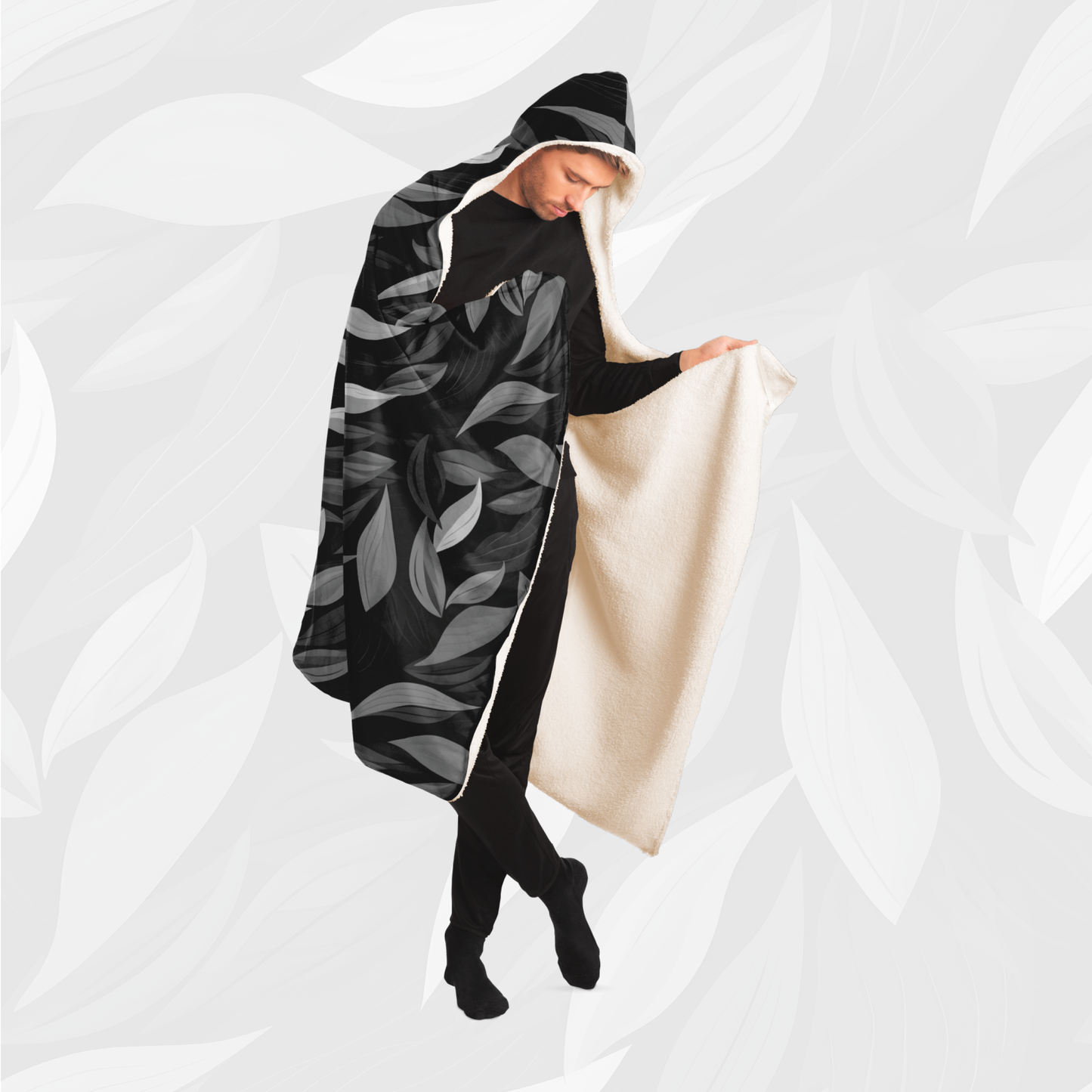 Hooded Blanket (Vivid Leaves - Black)