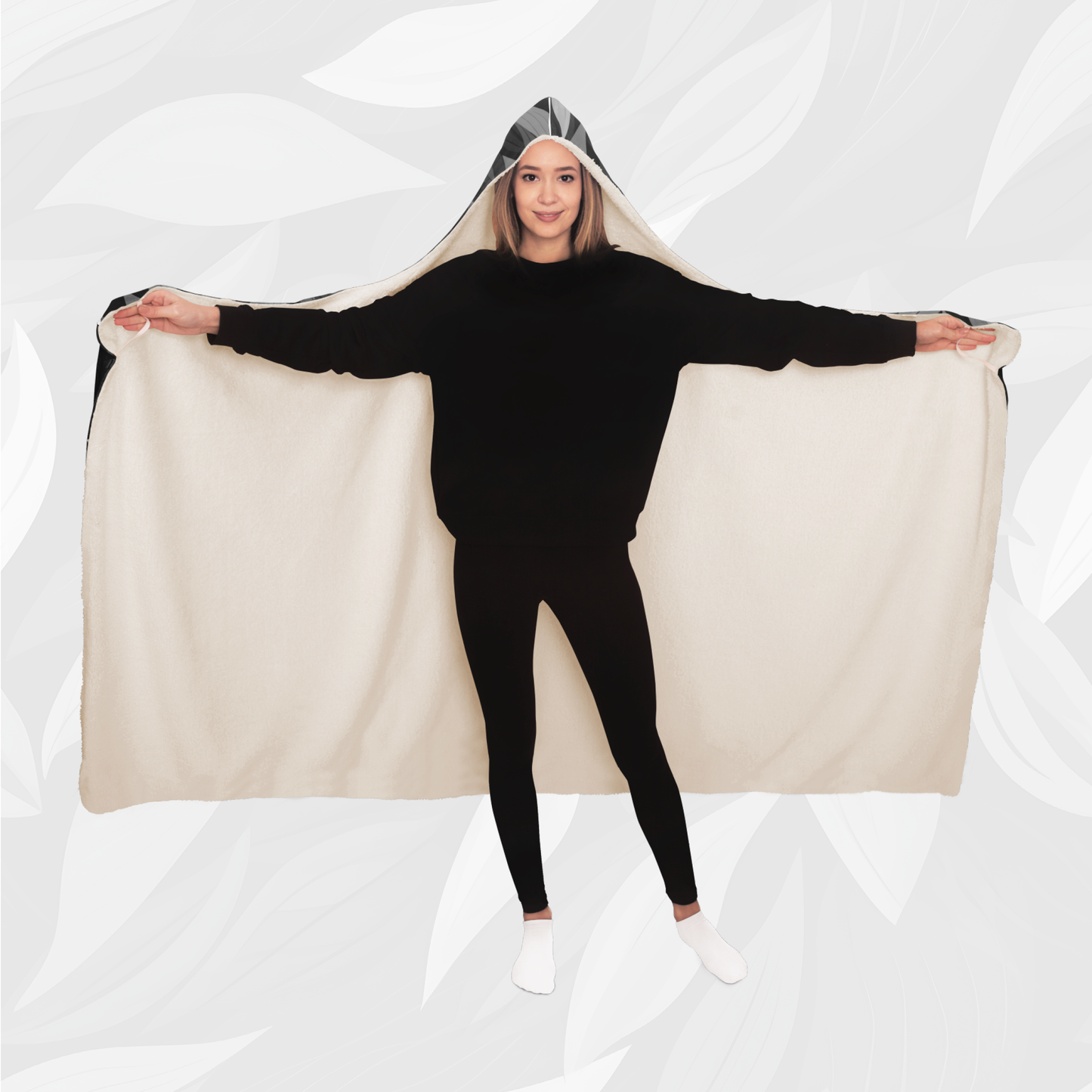 Hooded Blanket (Vivid Leaves - Black)