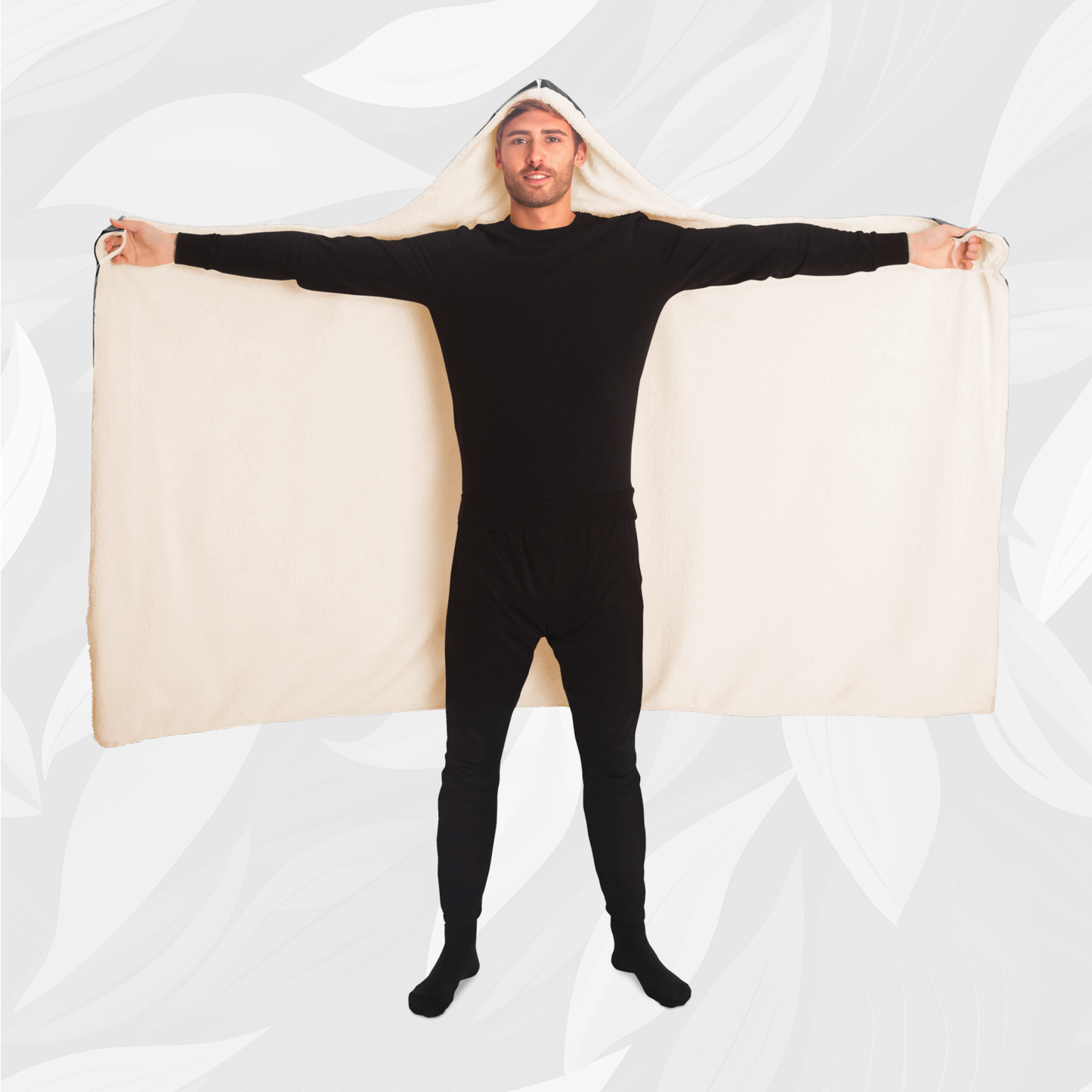 Hooded Blanket (Vivid Leaves - Black)