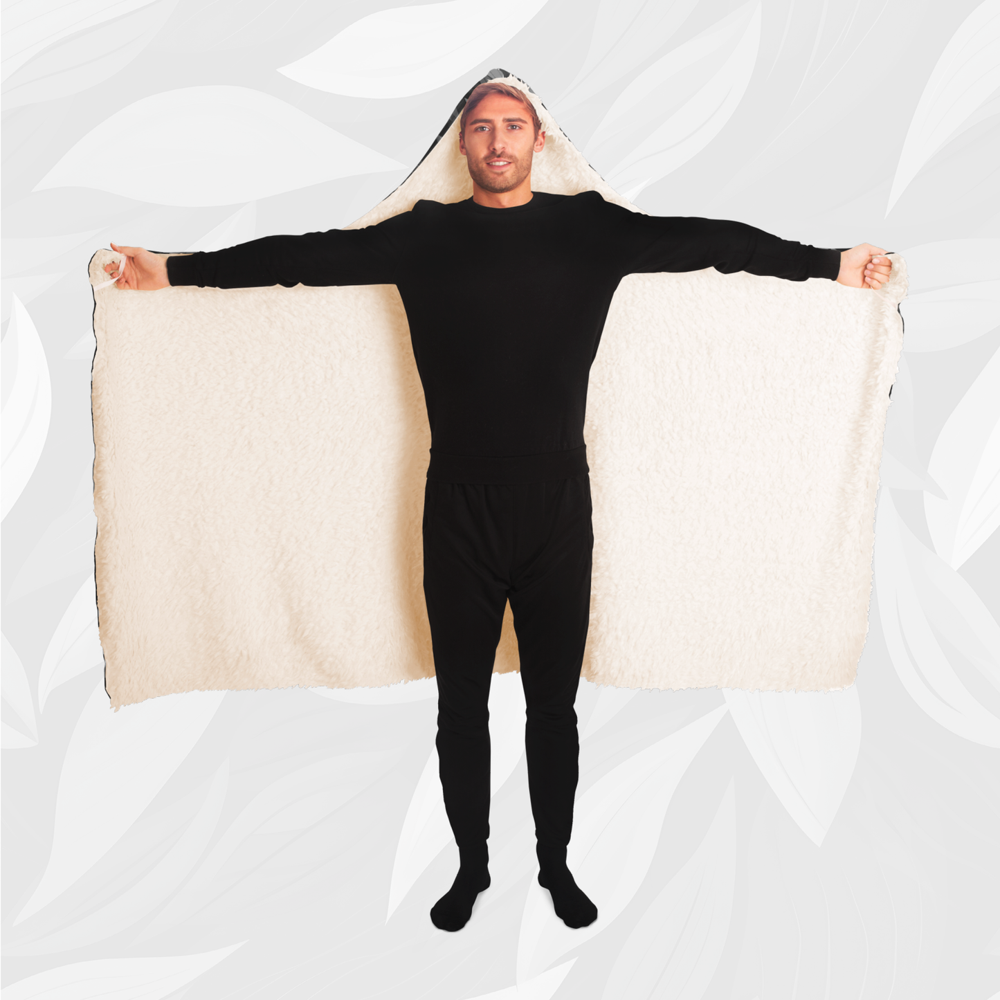 Hooded Blanket (Vivid Leaves - Black)