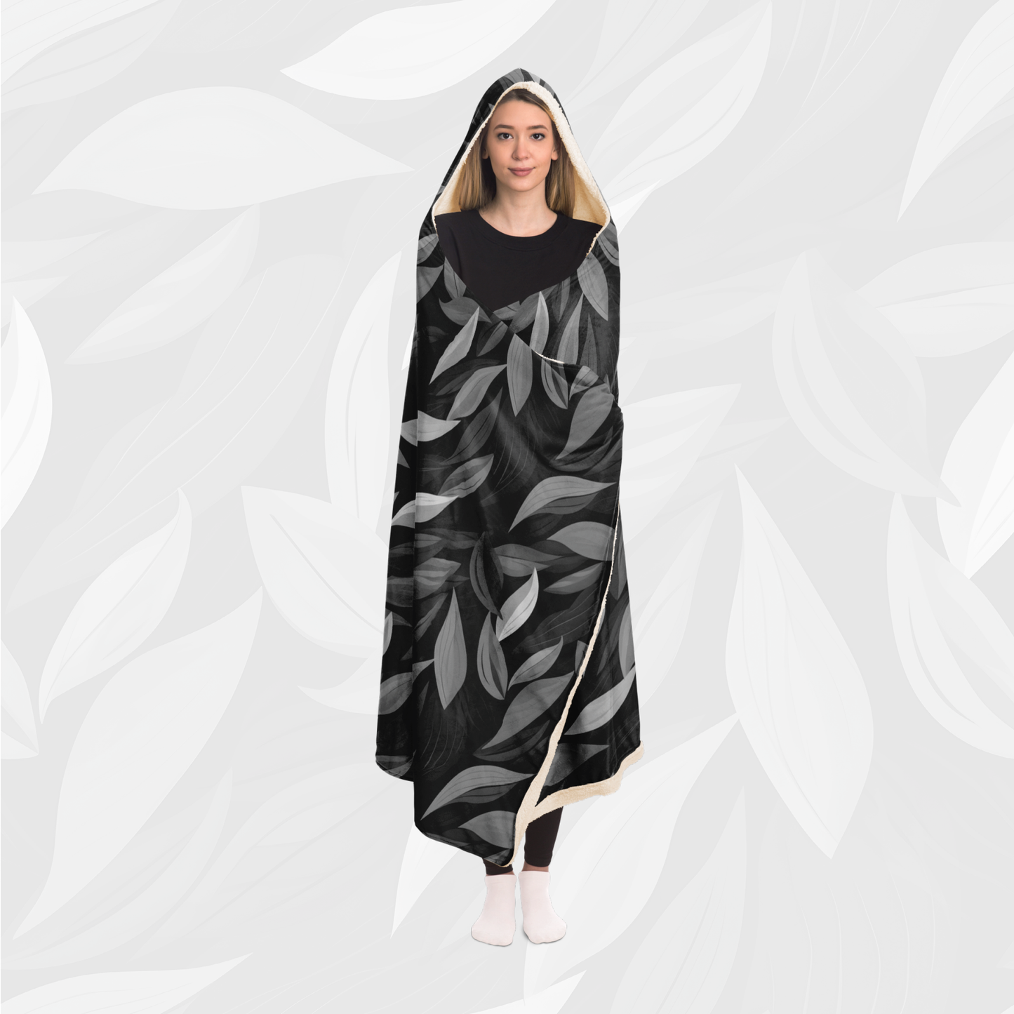 Hooded Blanket (Vivid Leaves - Black)