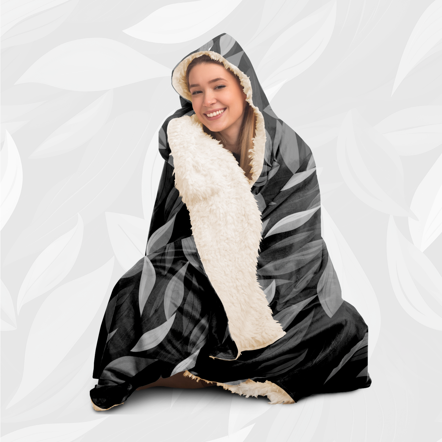 Hooded Blanket (Vivid Leaves - Black)