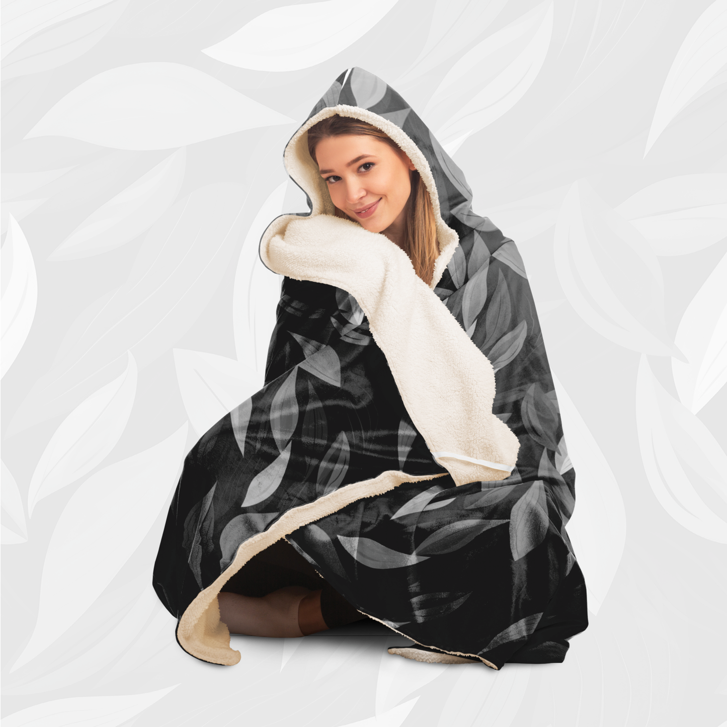 Hooded Blanket (Vivid Leaves - Black)