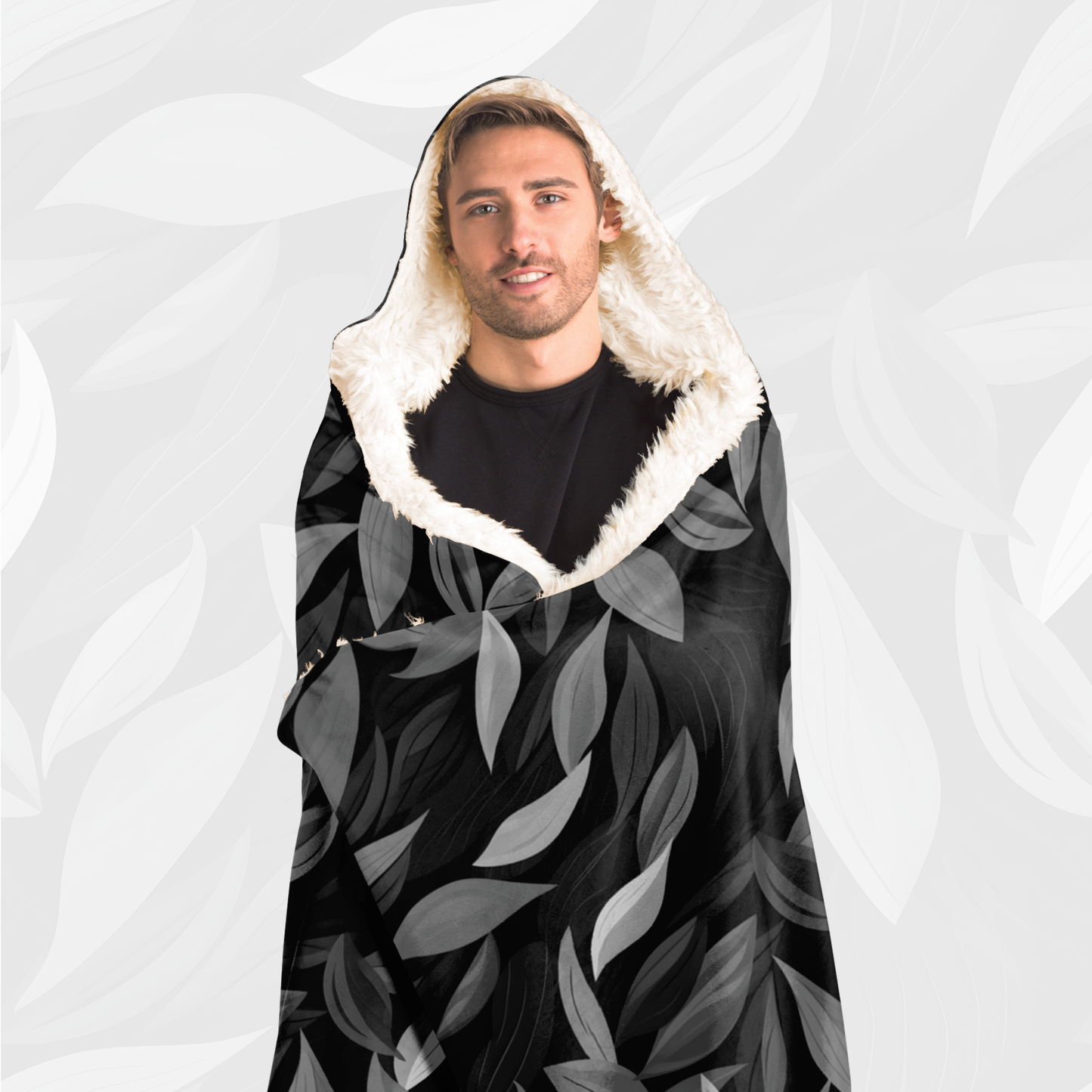 Hooded Blanket (Vivid Leaves - Black)