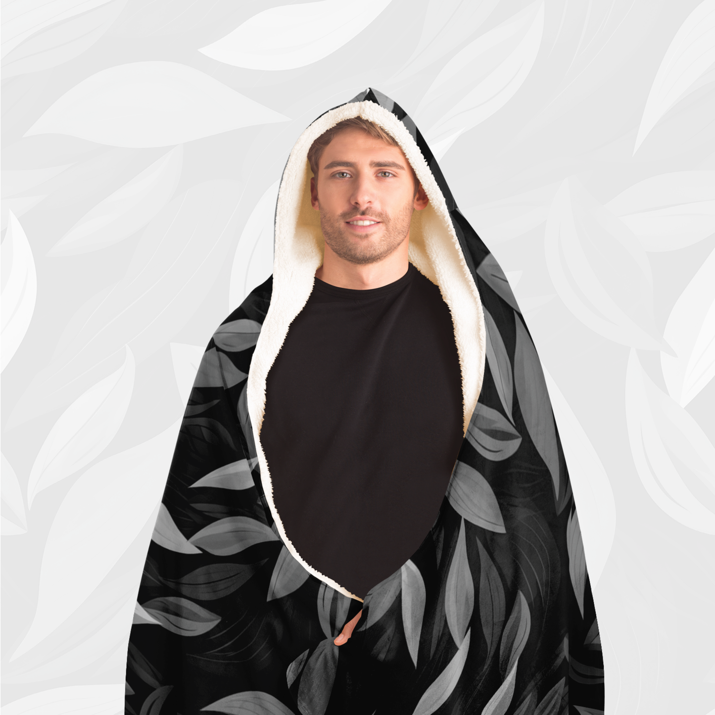 Hooded Blanket (Vivid Leaves - Black)