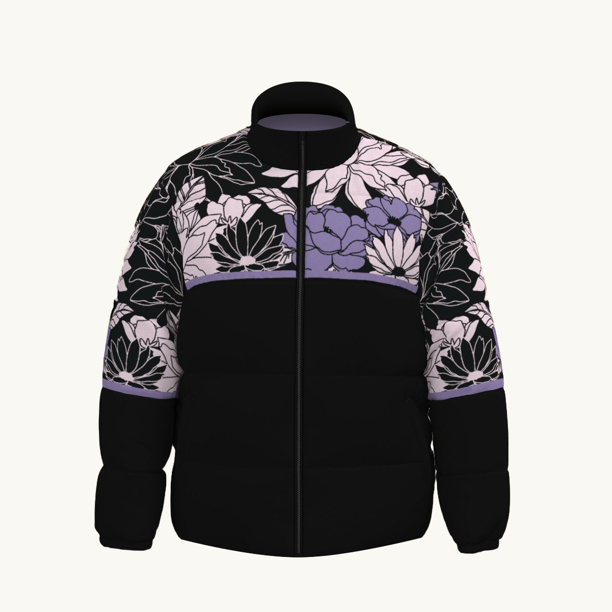 Puffer Jacket (Floral Purple Black) – The Trekkers Trove