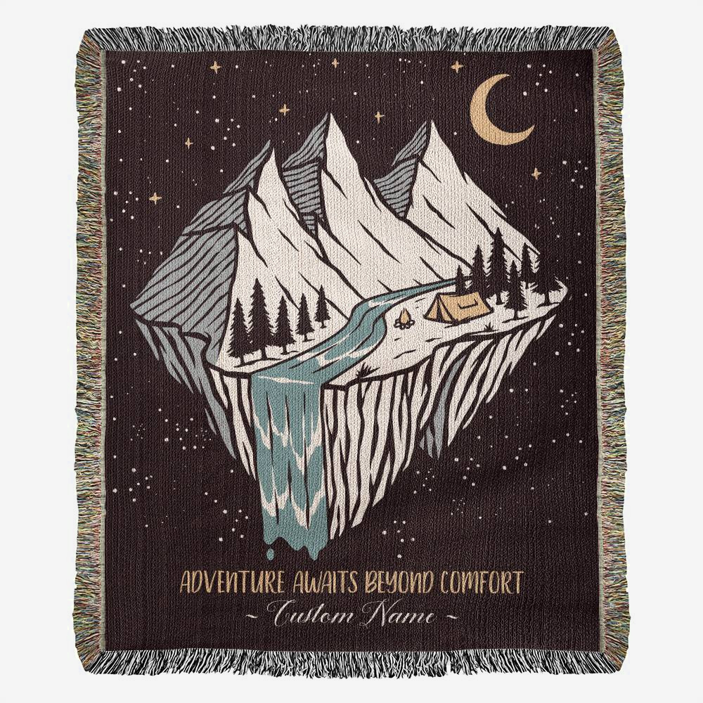 Woven Throw Blanket (Adventure Awaits Beyond Comfort)