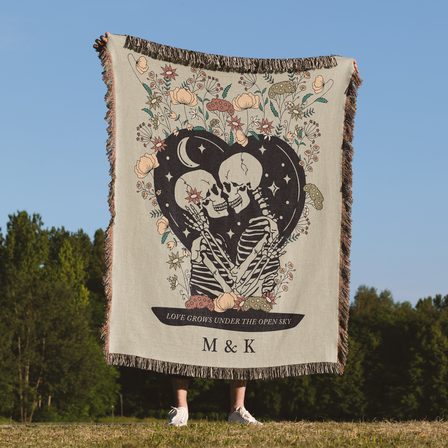 Woven Throw Blanket (Love Grows Under The Open Sky)