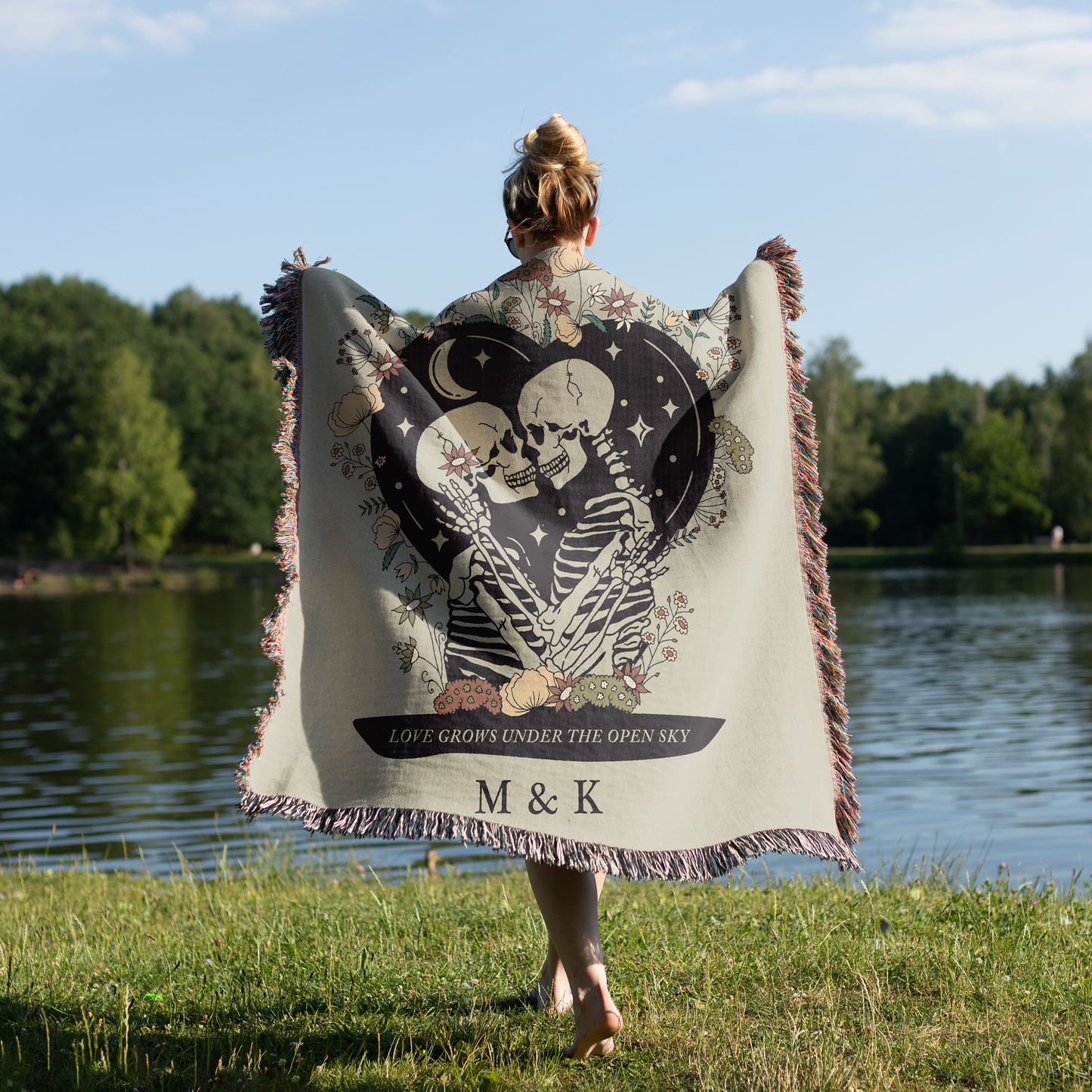 Woven Throw Blanket (Love Grows Under The Open Sky)