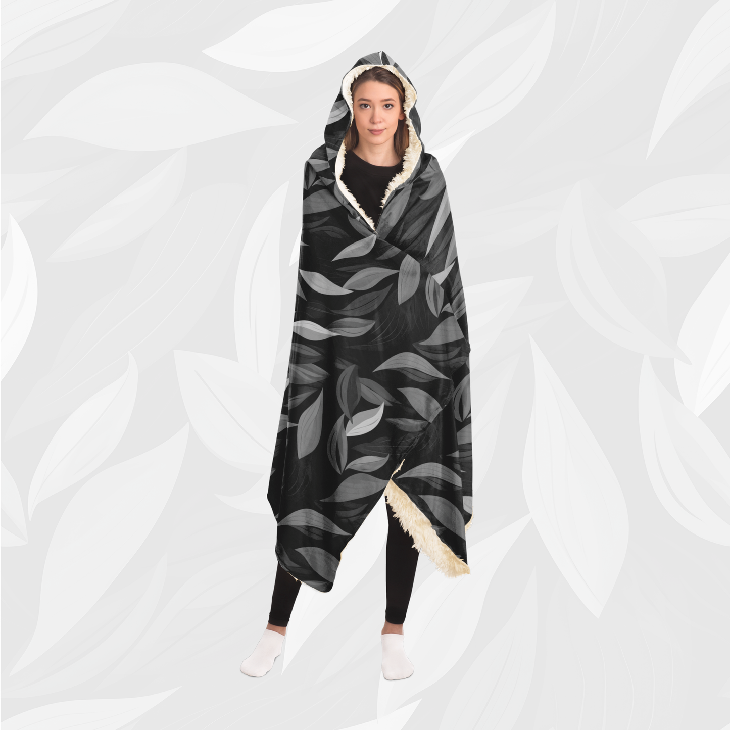 Hooded Blanket (Vivid Leaves - Black)