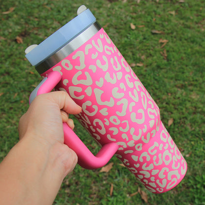 Glow-in-the-Dark Leopard Tumbler (40oz - Pink)