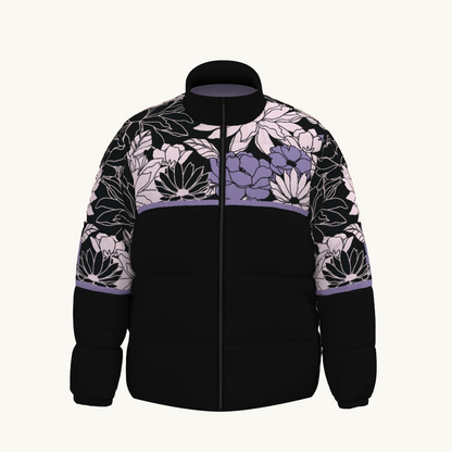 Puffer Jacket (Floral Purple Black)