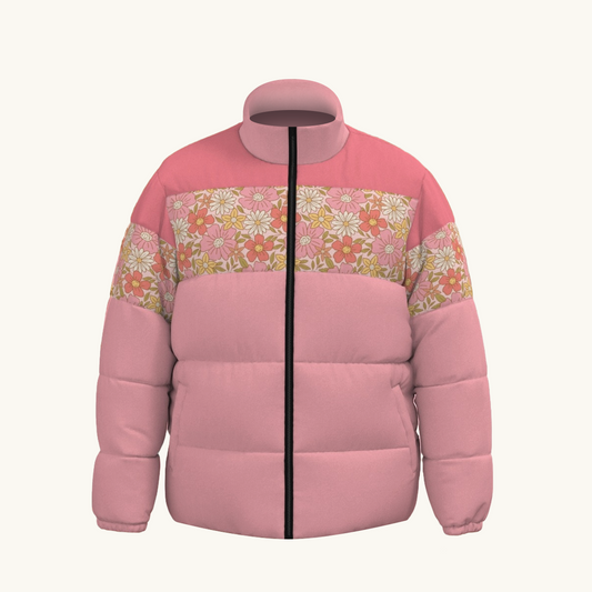Puffer Jacket (Retro Flowers - Pink)